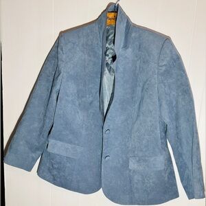 Vintage 70s Blue Suede Jacket Hong Kong Custom Mandarin Collar Blazer M